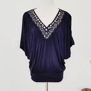 WHBM Open Sleeve Beaded Top